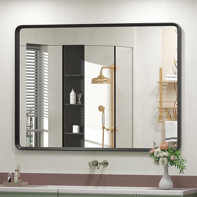 44x36 Inch Black Matte Framed Mirror by GOLOMO