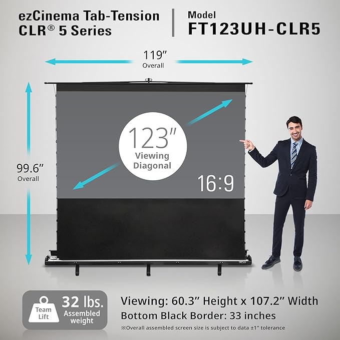 Elite Screens ezCinema Tab-Tension CLR 5, 123-inch Portable Floor-Rising UST - Image 5