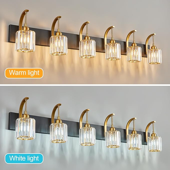 FDPBY 6-Light Crystal Vanity Light, 51.18" Long Over Mirror Lighting - Image 3