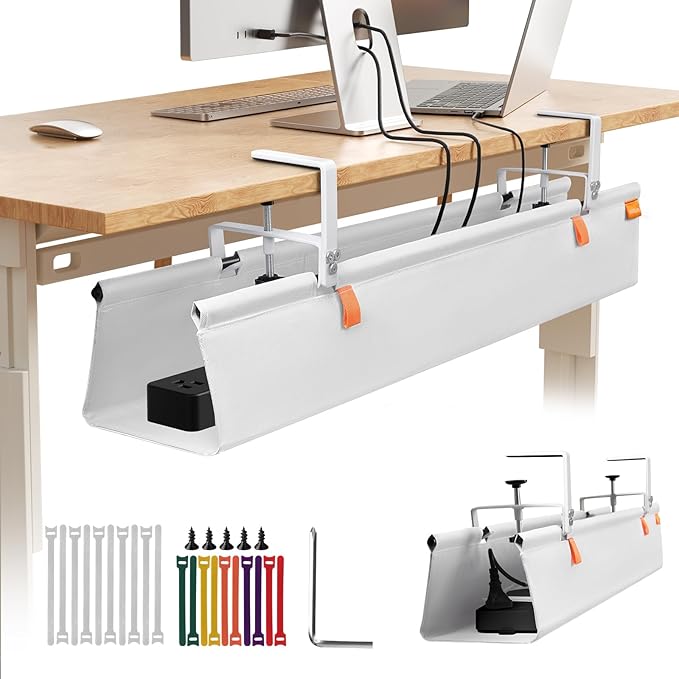 SUREUP9 No Drill Under Desk Cable Management Tray, Fabric Cable Management by SUREUP9