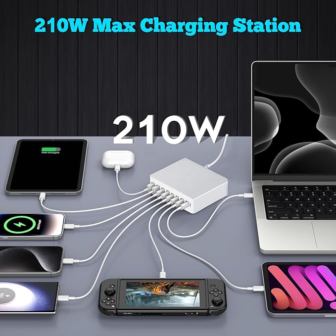 USB C Charger Block 200W, GaN 8-Port USB-C PD Fast Charging Station Desktop Hub - Image 3