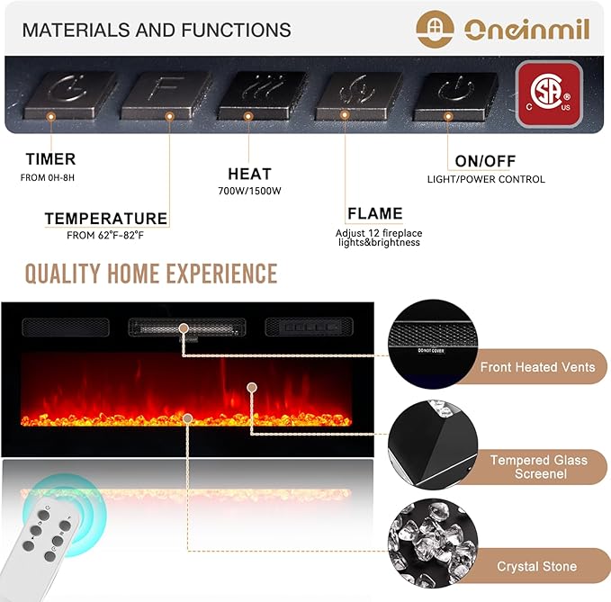oneinmil 36" Electric Fireplace Integrated TV Stand - Image 5