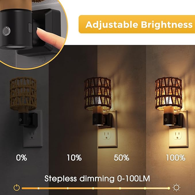 L LOHAS LED Night Lights Plug into Wall, 2 Pack Cylindrical Ironwork Boho - Image 3