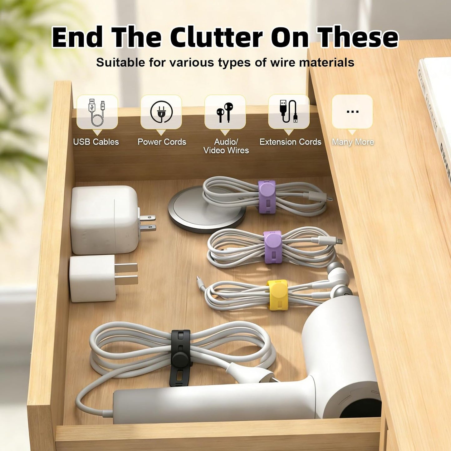 28Pcs Silicone Cable Ties Reusable, Multipurpose Cable Management Organizer, Adjustable Fastening Cable Straps with Locking Buckles, High Elasticity Cord Organizer, Travel Essentials(2 Sizes, 7Colors)
