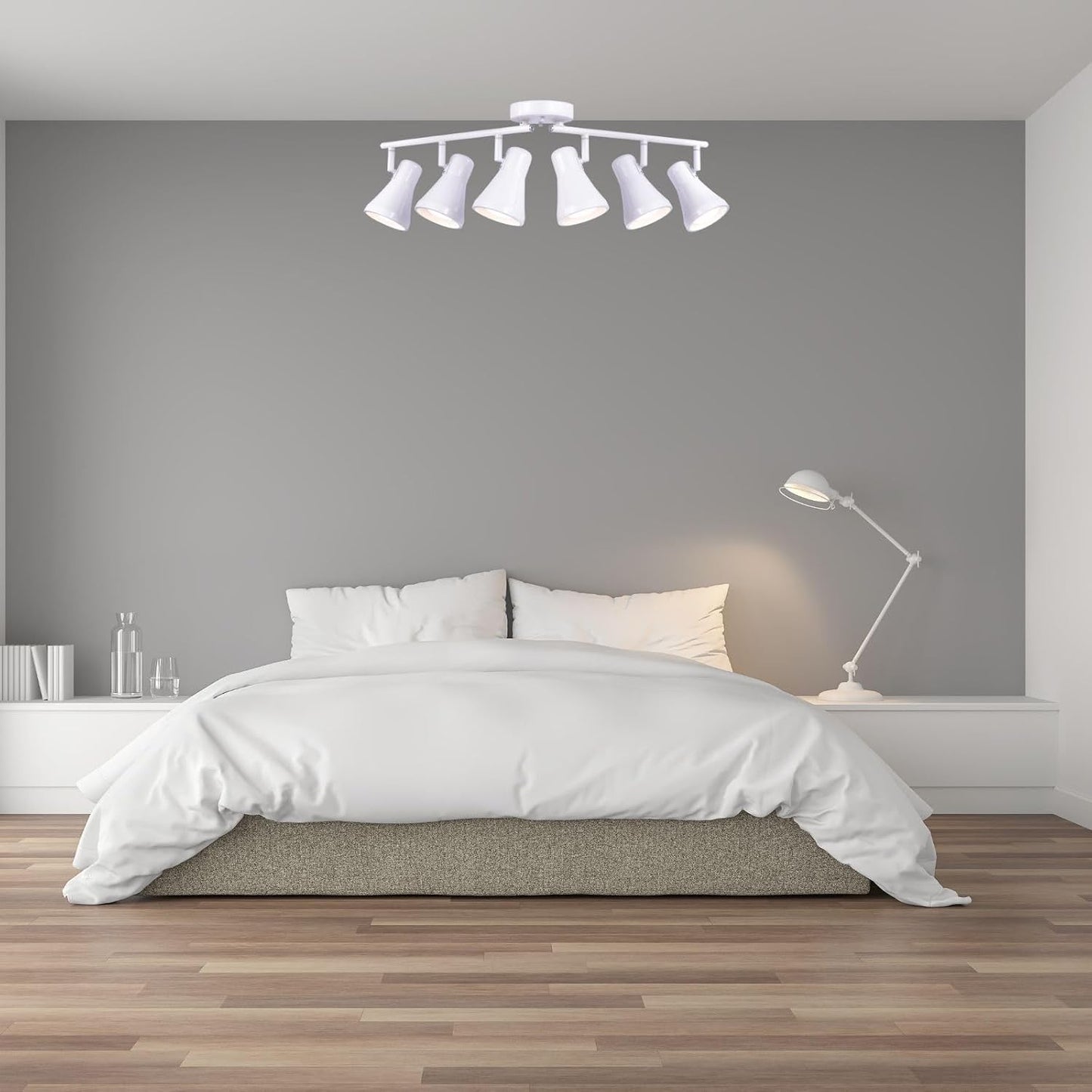 Foldable Track Lighting Fixtures, 6 Way Pivot Shade Ceiling LED Lights,Modern White Rotatable Bar Spotlight for Kitchen Island Hallway Dining Living Room Bedroom,E26 R20 Bulb Not Included