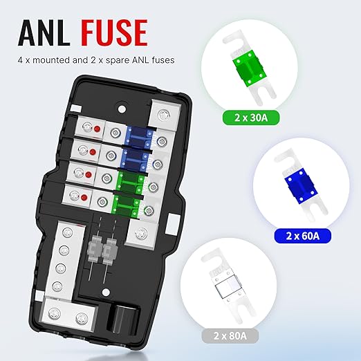 Joinfworld Fused Power Distribution Block Car Audio 4 Way MIDI Fuse Block 12V - Image 5