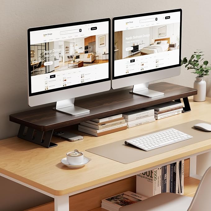NestNeat Dual Monitor Stand Riser, 39 Inch Large Wood Monitor Stands - Image 7