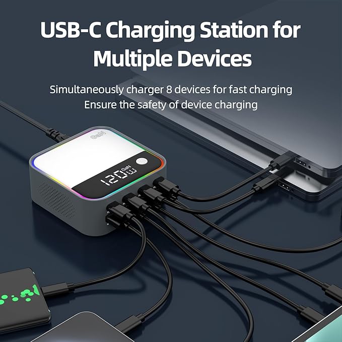 8-Port USB C Charging Station 120W, GaN Fast Charger Block - Image 3