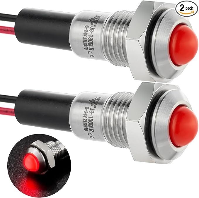 ZGSZJHF 2Pcs 8mm 0.31" Mini Indicator Light 12V-24V Red LED Waterproof IP67 by ZGSZJHF