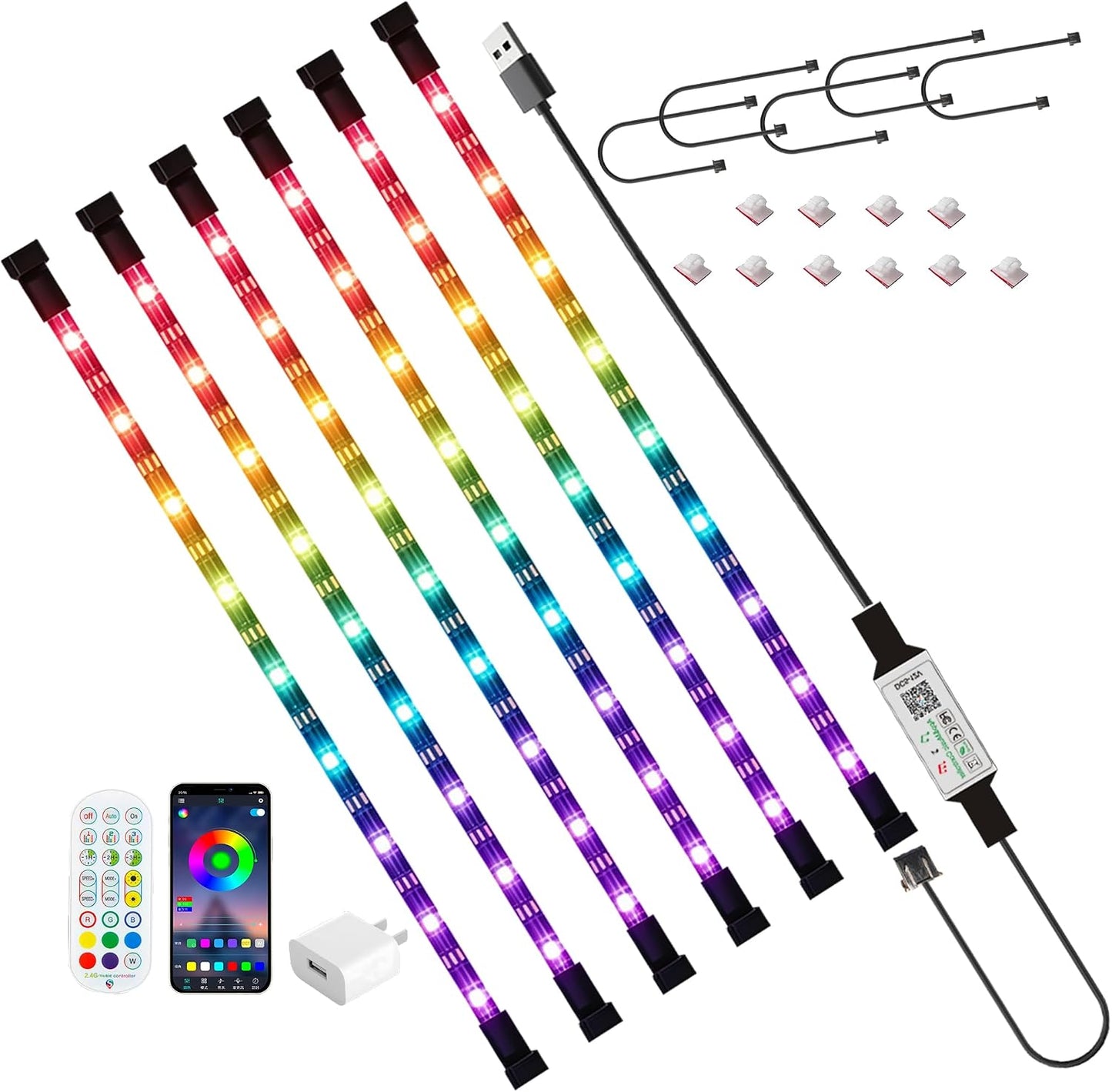 LED Strip Lights 6 Pre-Cut Led Light Strip with Remote & APP Dimmable,RGB Color Changing led Lights Strip for tv Backlight, Bookshelf Ligh, Bedroom, Display,Shelf,Cabinets(Multicolor, 6 Strip)