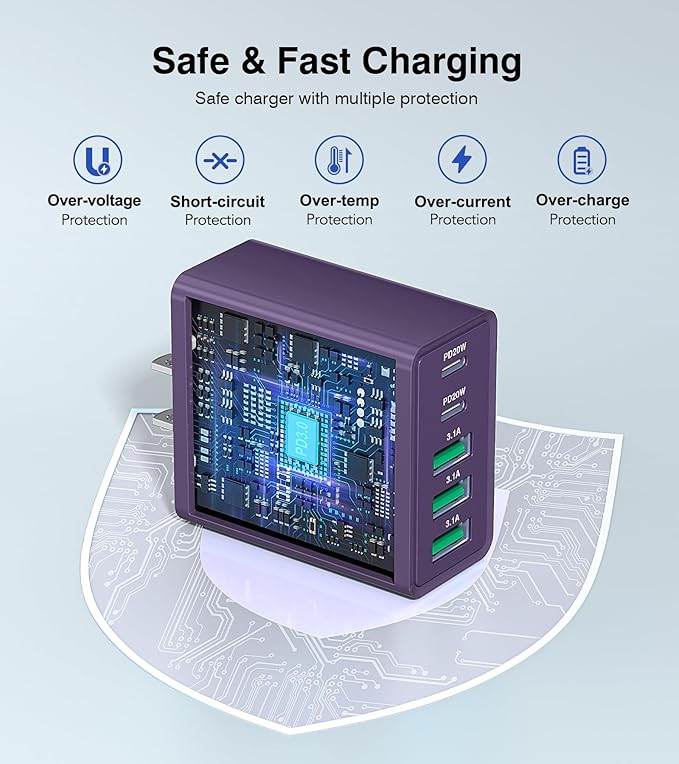 USB C Wall Charger, 60W Charger Block 5-Port PD Fast Charging Blocks, Type C - Image 3