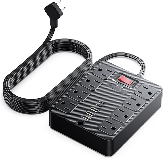 13 in 1 Surge Protector Power Strip Flat Plug 8 Widely AC Outlet 3 USB Ports by Unknown