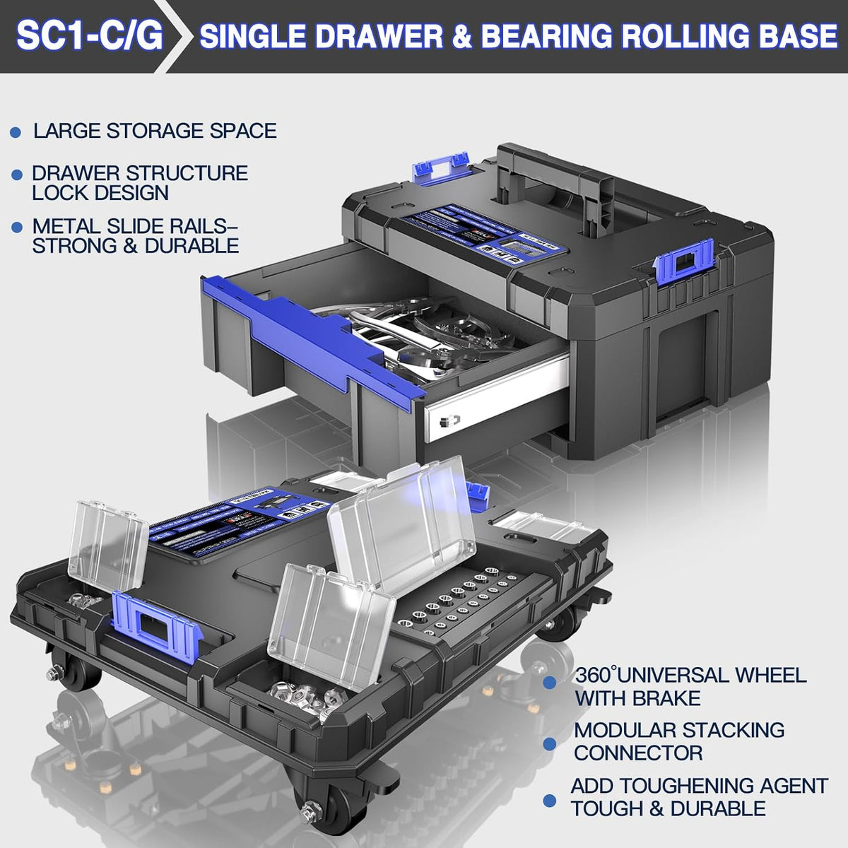 airaj 4 tier rolling tool box with wheels showing dimensions