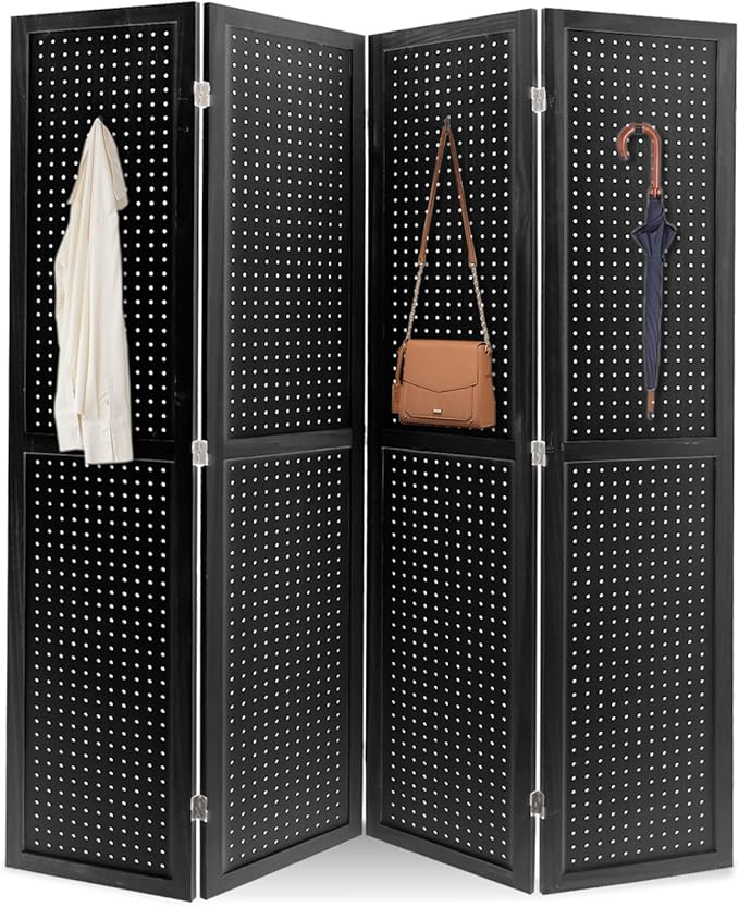 ECOMEX 4 Panel Room Divider, 5.6Ft Pegboard Display Wooden Room Divider Folding by ECOMEX