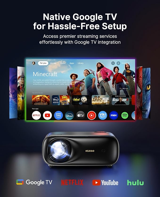 NexiGo PJ40 Pro Google TV Projector, Native 1080p, 4K Support, AI Image - Image 2
