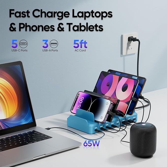 300W Charging Station for Multiple Devices, 8 Port Multi USB C Fast Charger - Image 2