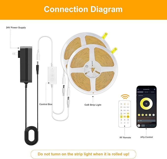 Pandery COB LED Strip Light, CCT Dimmable Strips Light, 2700K-6500K, 8mm Wide - Image 3