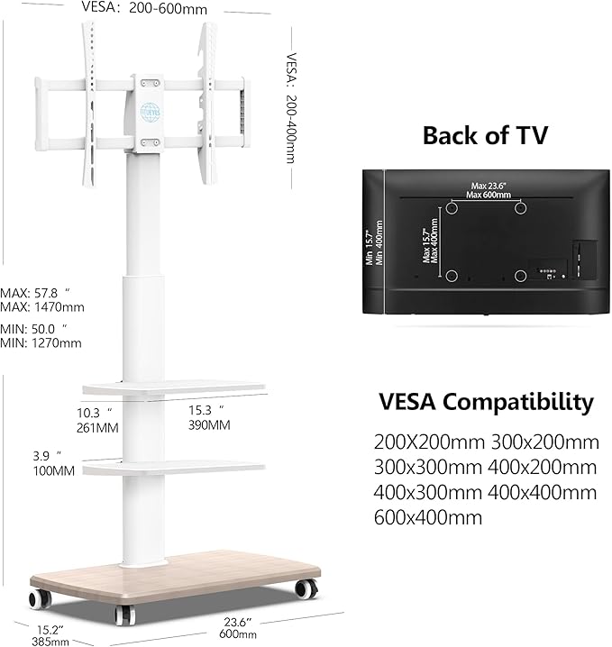 FITUEYES Rolling TV Stand, Mobile TV Cart on Wheels - Image 5