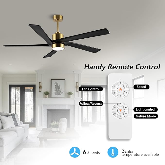 WINGBO 72" DC Ceiling Fan with Lights and 3 Downrods, 5 Carved Wood Blades - Image 3