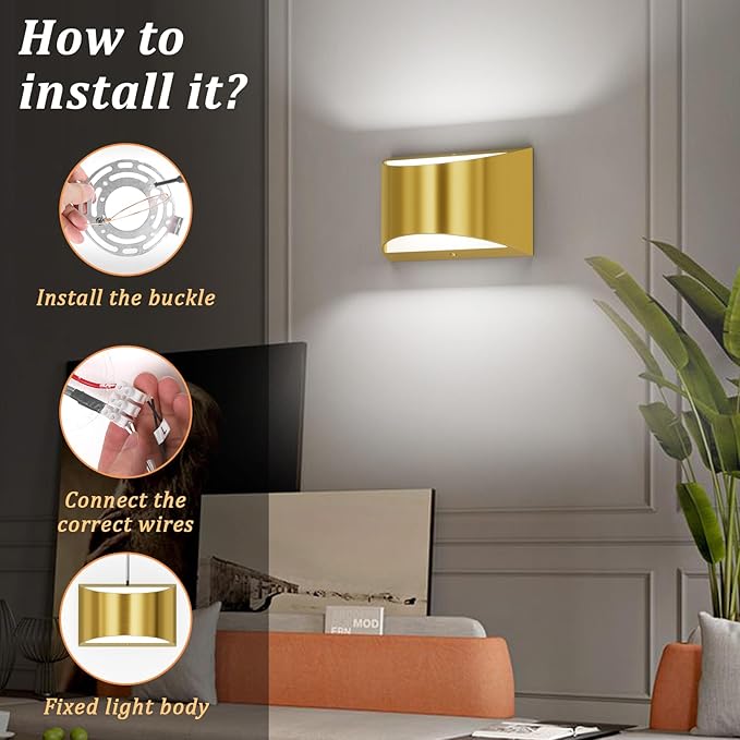 Aipsun Brushed Brass Wall Sconce Indoor Wall Lights Hardwired 1 Pack Up and - Image 4