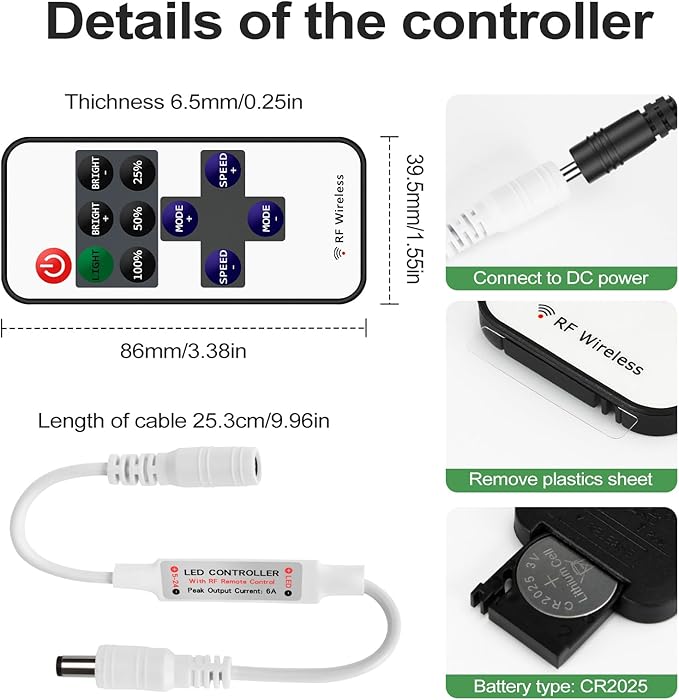 RGBZONE 2 Pack Mini RF LED Dimmer, Single Color Controller - Image 4
