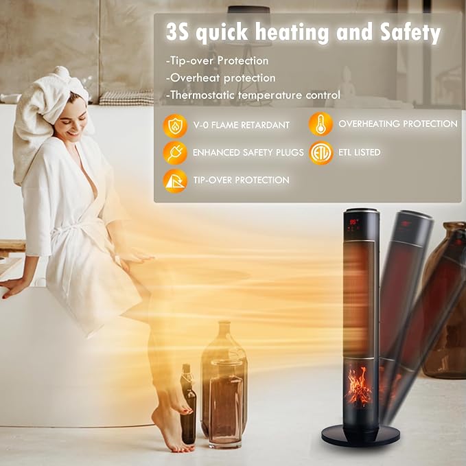 Portable Electric Space Heater for Large Room 37" Ceramic Tower Heater - Image 5