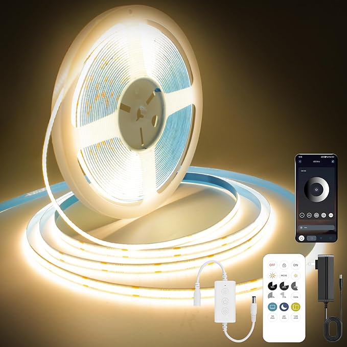 Pandery COB LED Strip Lights Warm White, 24V Dimmable led Light Strip KIT by PanderyCOBLightUPYourLife