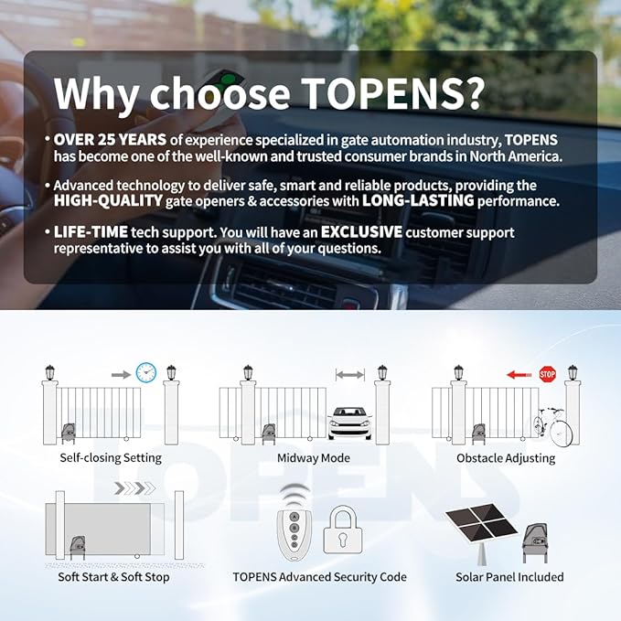 TOPENS DKC1100S Solar Sliding Gate Opener Chain Drive Automatic Gate Motor - Image 3