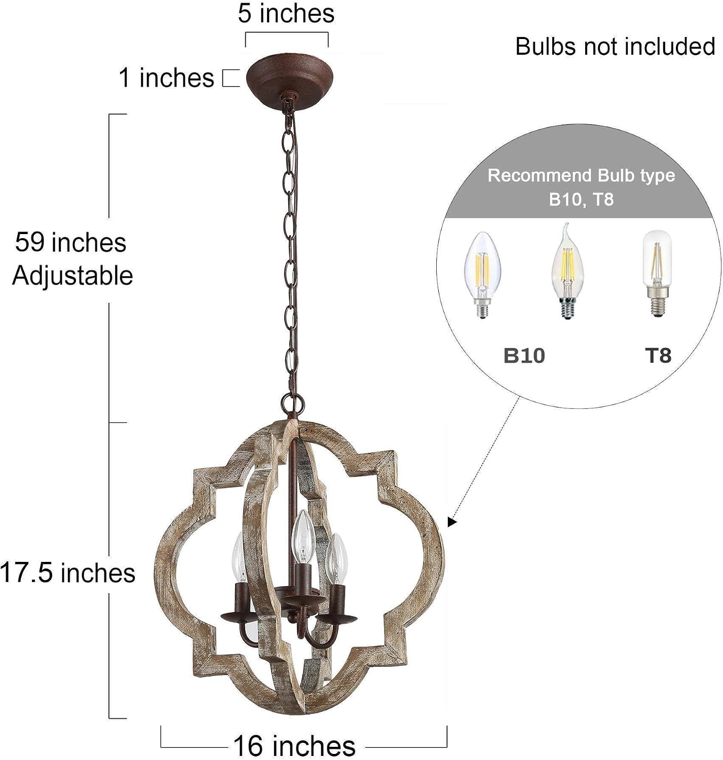 LOG BARN Farmhouse Chandelier, 3 Lights Rustic Handmade Wood Orb Chandeliers Hanging Pendant Light Fixtures for Dining Room, Bedrooms, Foyer, Entryway and Hallway