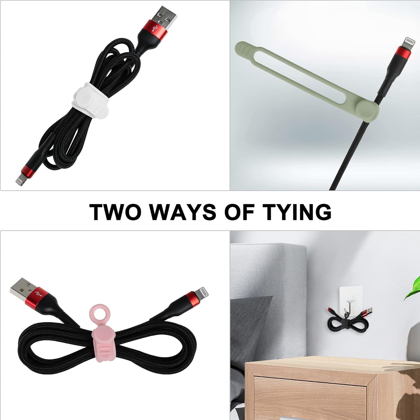 100Pcs Silicone Cable Ties, Cord Organizer Cable Management-Multi | Reusable Cord Ties for Electronics, Office Desk Accessories, Home Travel Essentials, Easy to Use, 4.2 Inch-5 Colors