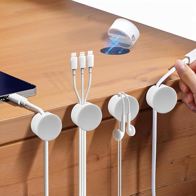 Maveek Magnetic Cable Clips White, Cord Organizer Magnet Silicone Cord - Image 2