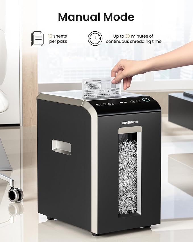 Locksworth 200-Sheet P-5 Micro-Cut Heavy-Duty Paper Shredder, 60-Min Continuous - Image 5