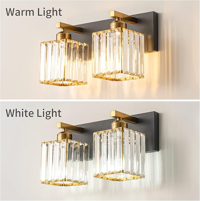 FDPBY Modern Bathroom Vanity Light 2-Lights Black Gold Crystal Bathroom Wall - Image 2
