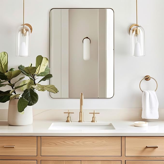 ANDY STAR Gold Bathroom Mirror for Wall, 20x28” Brushed Brass Metal Rounded - Image 2
