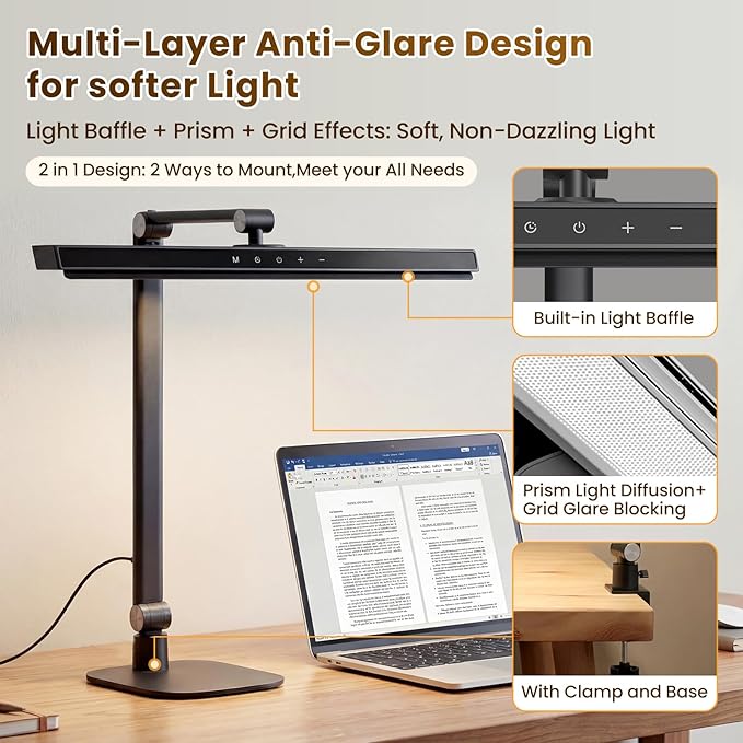 LIONVISON Desk Lamps for Home Office: 2 in 1 Eye-Caring Modern LED Desk Lamp - Image 8