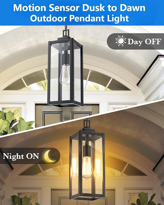 MYHXQ 15'' Large Motion Sensor Outdoor Pendant Lights, Dusk to Dawn Modern - Image 3