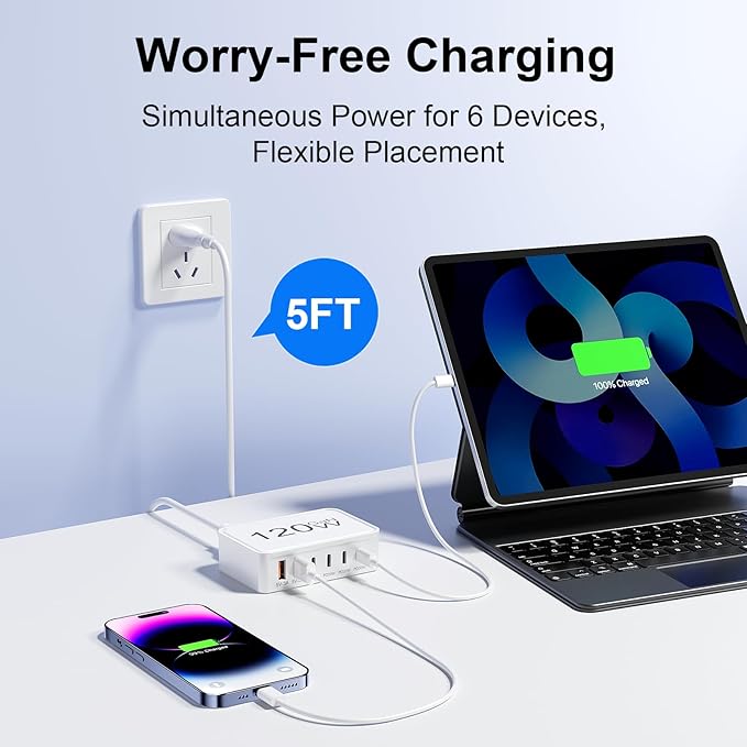 USB C Charger Block, 120W 6 Port USB Charging Station - Image 8