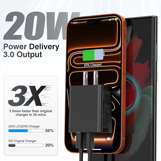 20W USB C Wall Charger for iPhone 17/16/15/14/13/13 Mini/13 Pro Max/12/12 - Image 2
