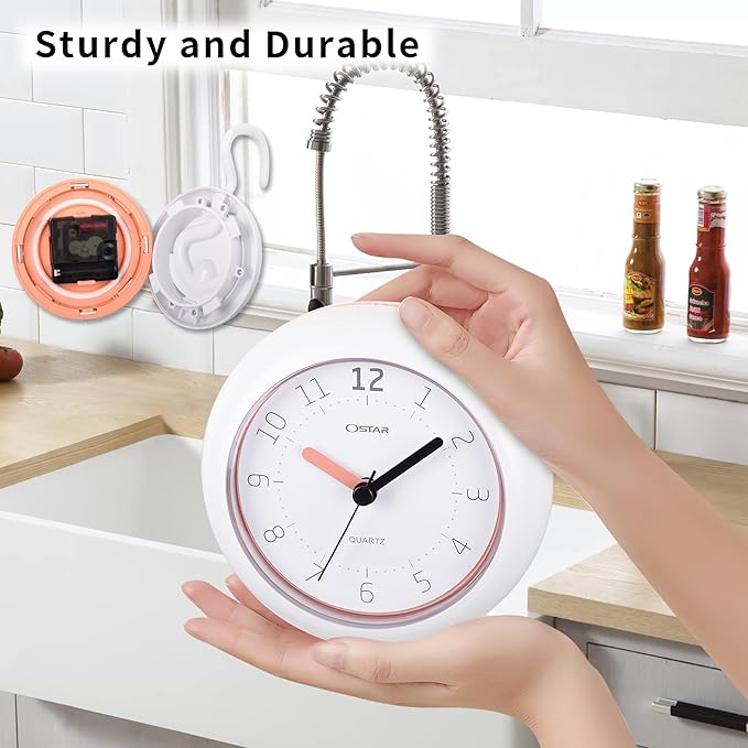 OSTAR Waterproof Bathroom Shower Clock, Analog Quartz Clock Hanging Stand Dual - Image 9
