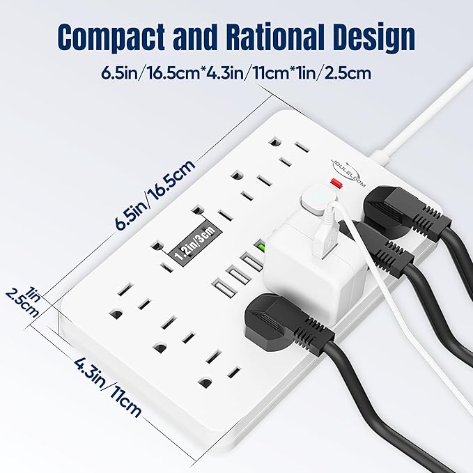 JouleLoom 20 FT Flat Plug Surge Protector Power Strip, 11 Multiple AC Outlets - Image 6