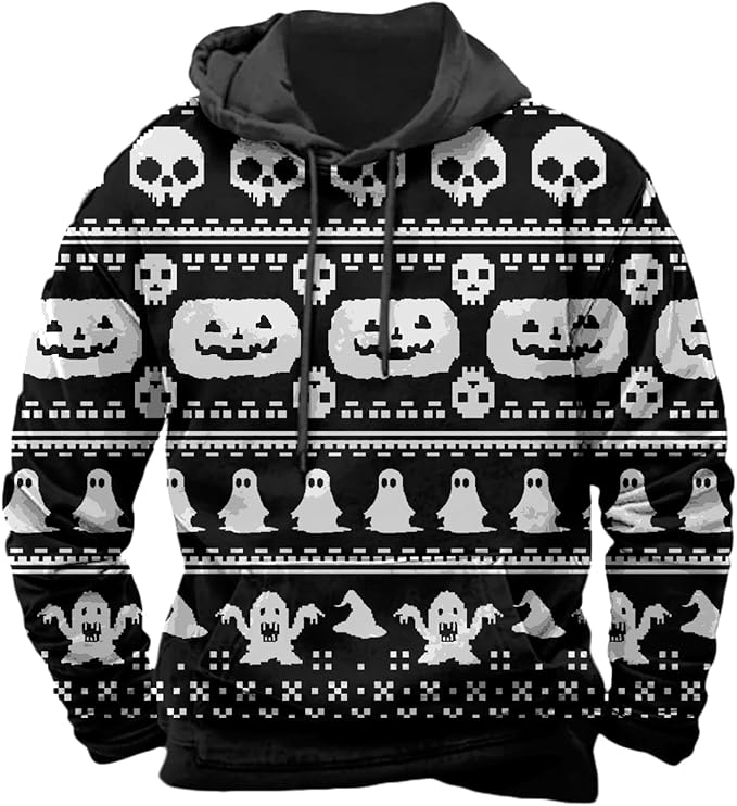 Halloween Hoodie Men Graphic Pumpkin Ghost Printed Sweatshirt Casual Trendy by Spatofa