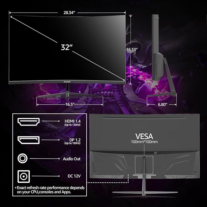 Gawfolk 32 Inch Curved Gaming Monitor, 180Hz QHD 2K Computer Monitor - Image 7