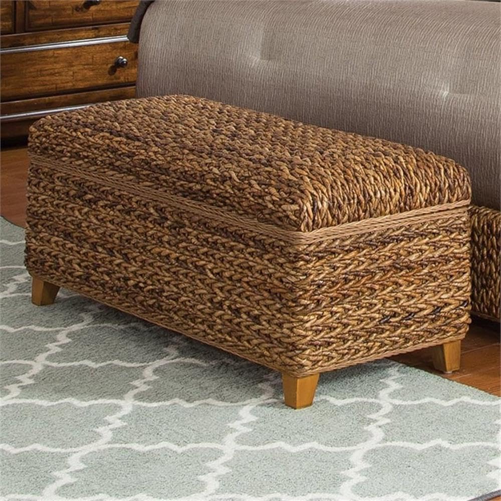 bowery hill woven banana leaf bedroom bench, amber shown in use