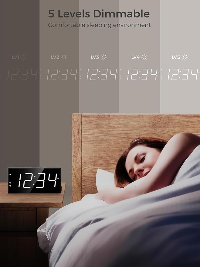 PPLEE Alarm Clock for Bedroom, 2 Alarms Loud LED Big Display Plug in Simple - Image 4