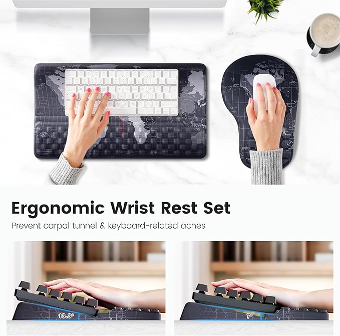 Ospelelf Ergonomic Mouse Pad and Keyboard Stand Wrist Rest Set, Memory Foam - Image 2