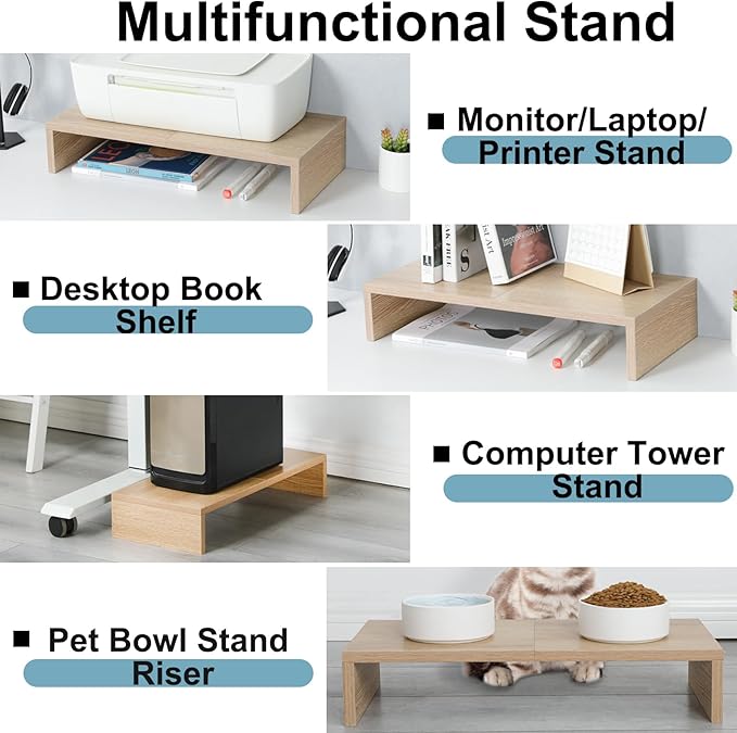 TEAMIX 2 Pack Monitor Stand Riser-20 inch, Wooden Desktop Riser - Image 3