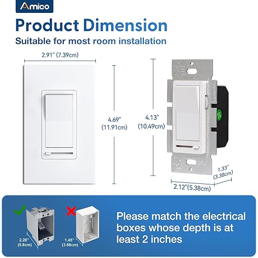 Amico 12 Pack Light Dimmer Switch, No Neutral Wire, Single Pole or 3-Way - Image 6