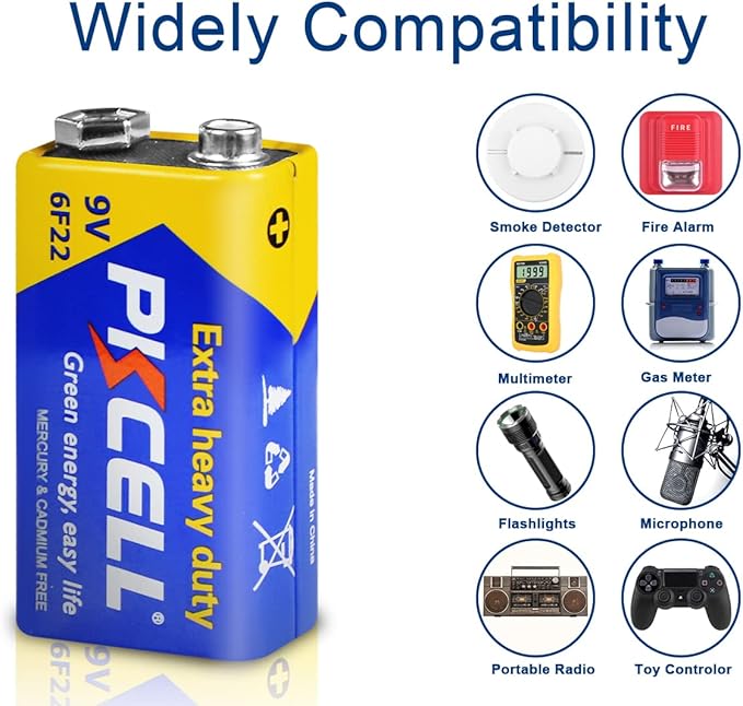 PKCELL 9V Batteries, 10 Pack 9 Volt Batteries Carbon Zinc, 9V Battery - Image 3
