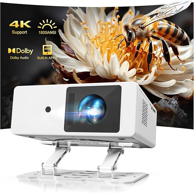 Smart Mini Projector with WiFi 6 and Bluetooth, 4K Support Outdoor Movie by QKG