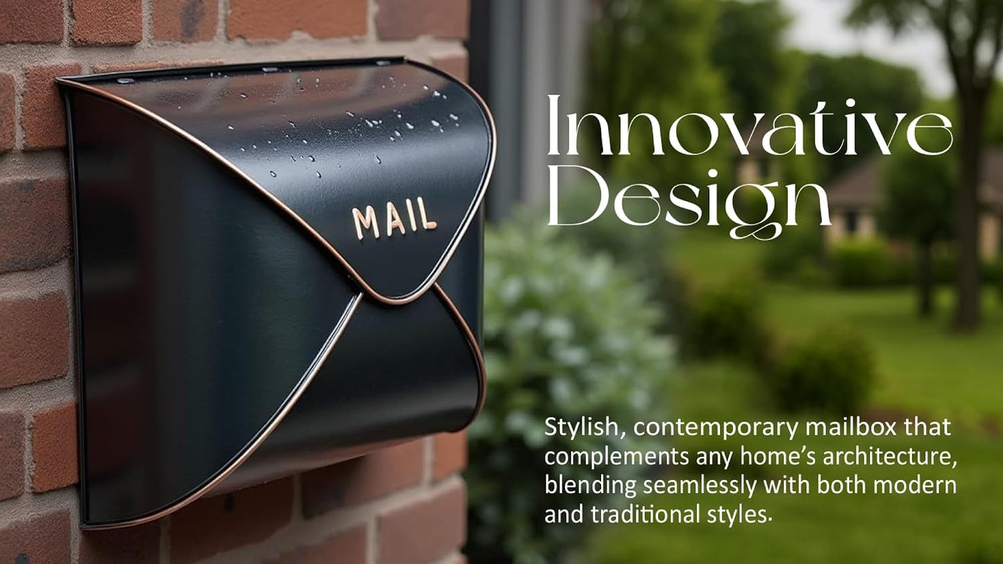 NACH Black Mailbox Wall Mount, 11.5 x 9 x 4.5 inch Wall Mount Mailboxes for Outside, Waterproof Mailboxes for Outside - Envelope Mailbox